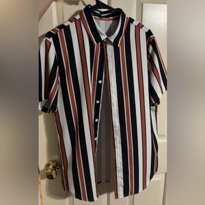 SHEIN Men's Striped Shirt - Black, White, and Brown
